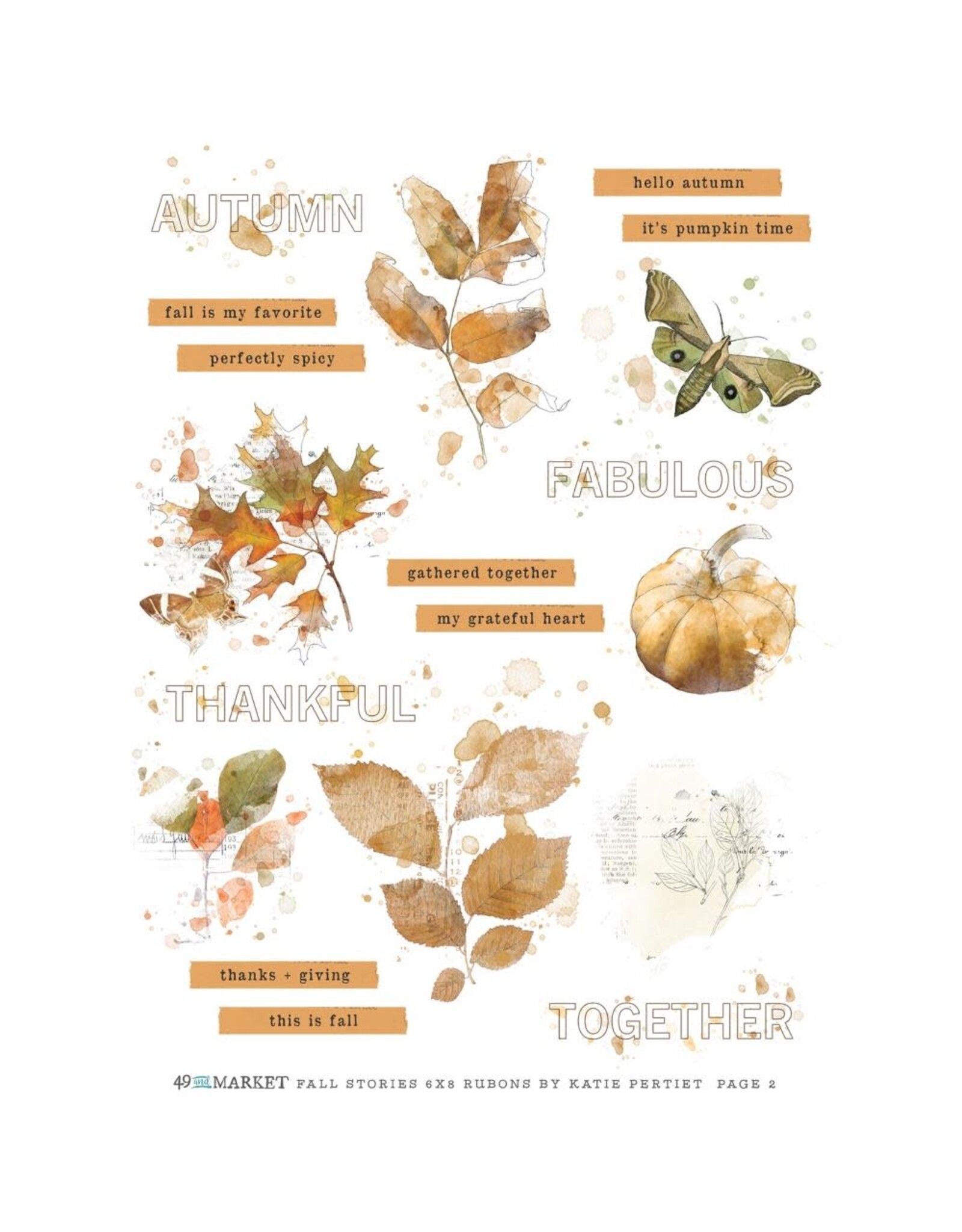 49 AND MARKET 49 AND MARKET VINTAGE BITS FALL STORIES 6x8 RUB-ON TRANSFER SET 2/PK