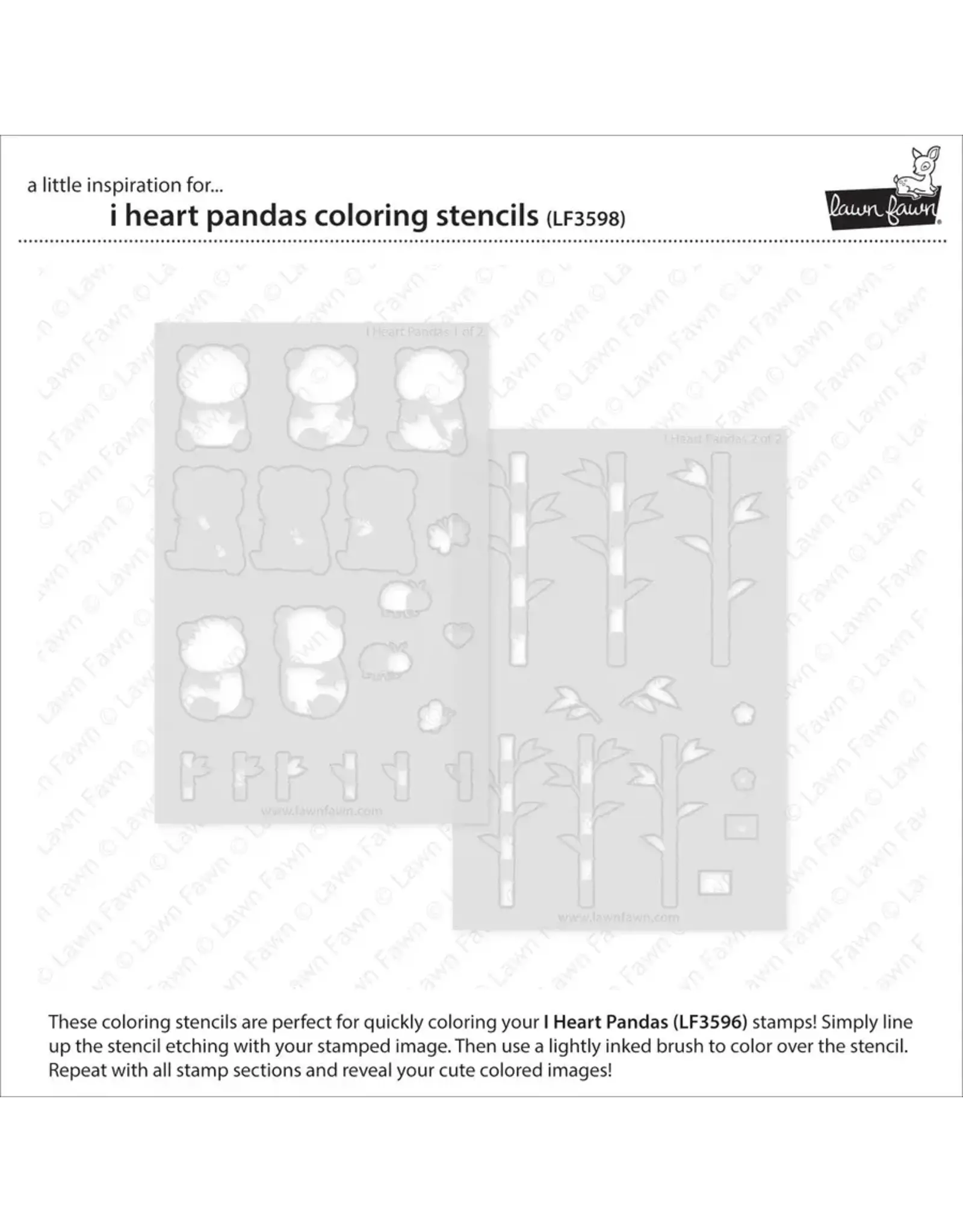 LAWN FAWN LAWN FAWN I HEART PANDAS COLORING STENCIL 2/PK