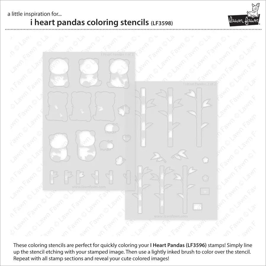 LAWN FAWN LAWN FAWN I HEART PANDAS COLORING STENCIL 2/PK