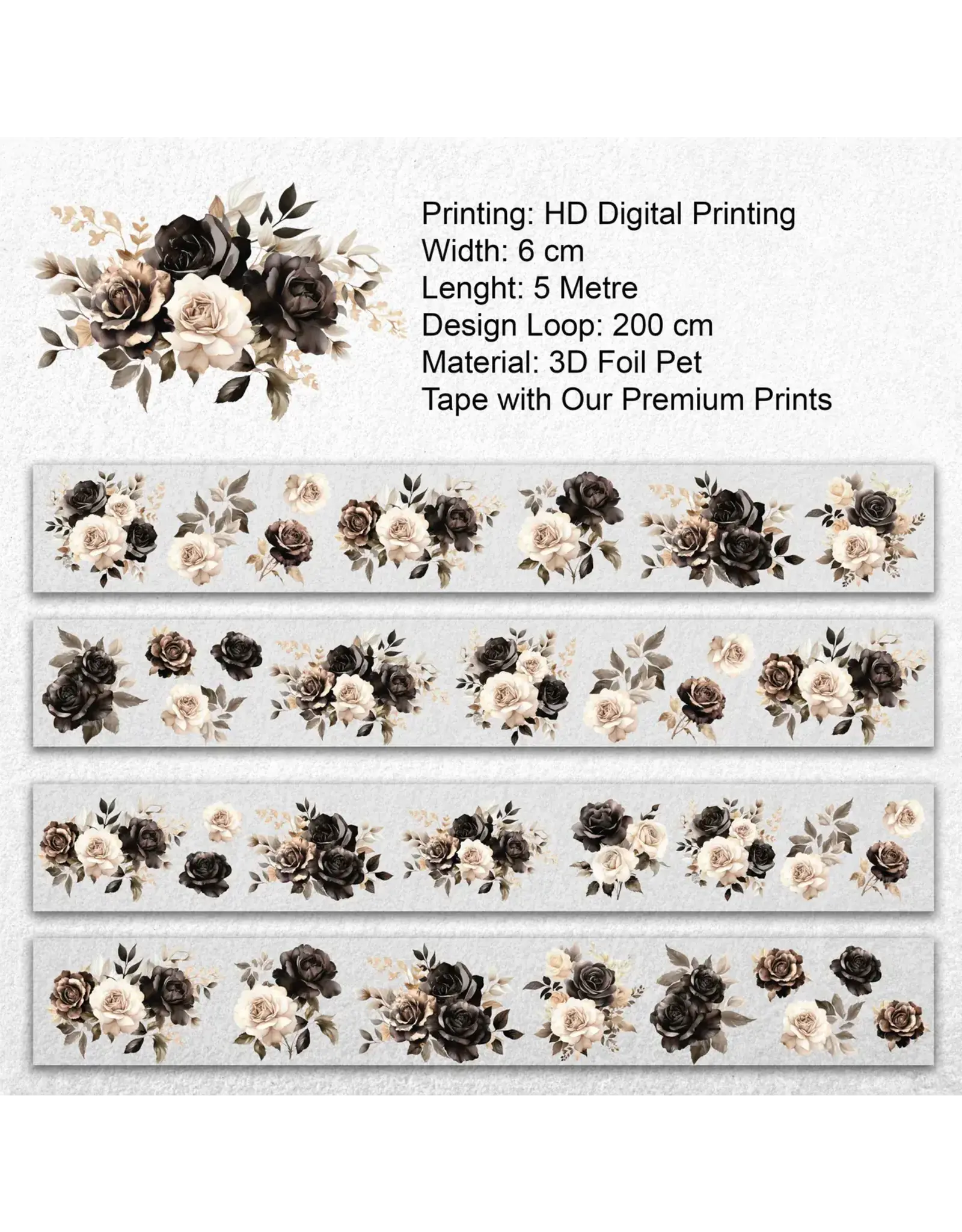 ONWIZE ONWIZE SCRAPBOOK HISTORICAL BROWN FLOWERS HOLO GOLD FOIL TAPE