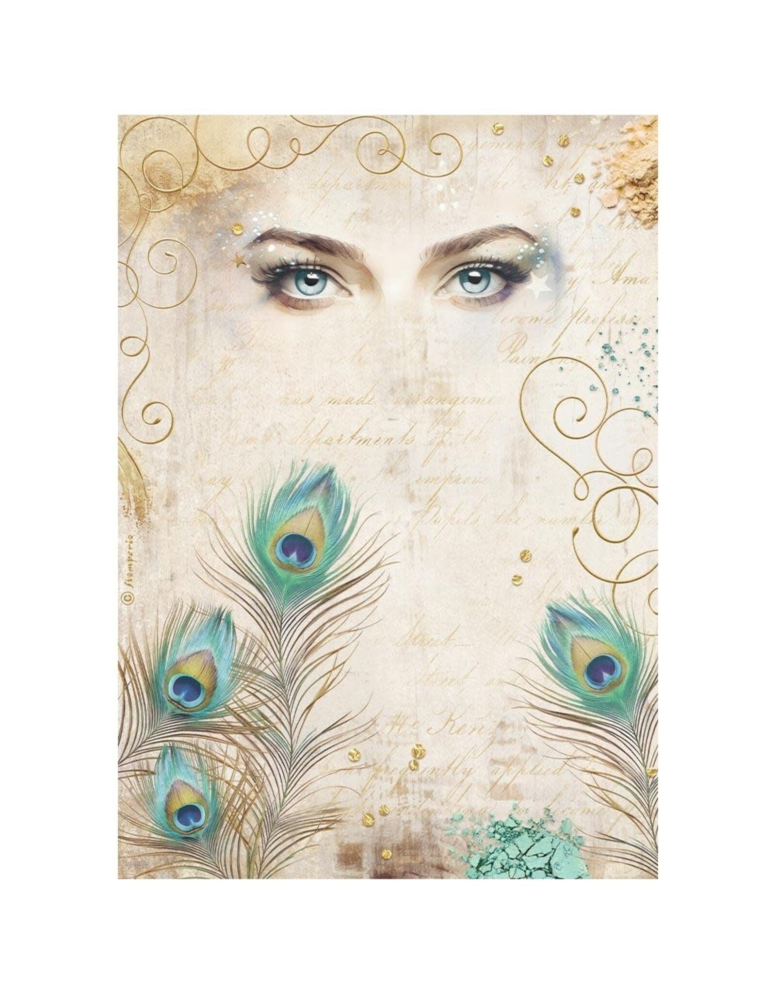 STAMPERIA STAMPERIA MASQUERADE EYES & FEATHERS A4 RICE PAPER