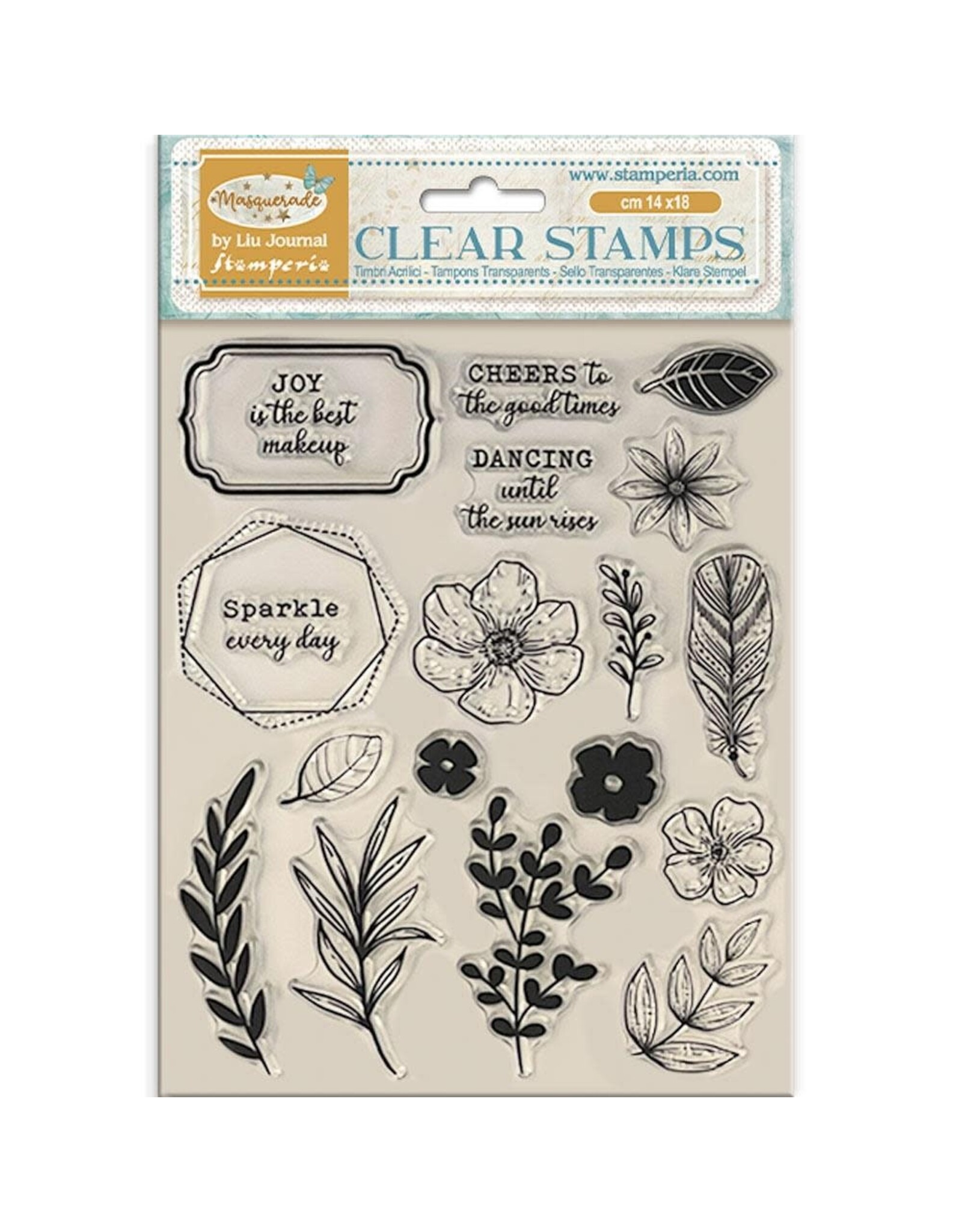 STAMPERIA STAMPERIA MASQUERADE FLOWERS & LABELS CLEAR STAMP SET