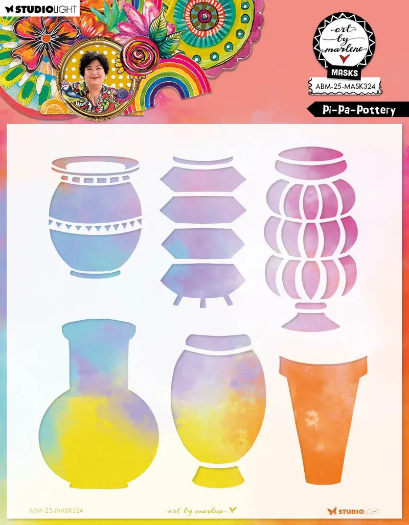 STUDIOLIGHT STUDIOLIGHT ART BY MARLENE PI-PA-POTTERY 8x8 MASKS STENCIL