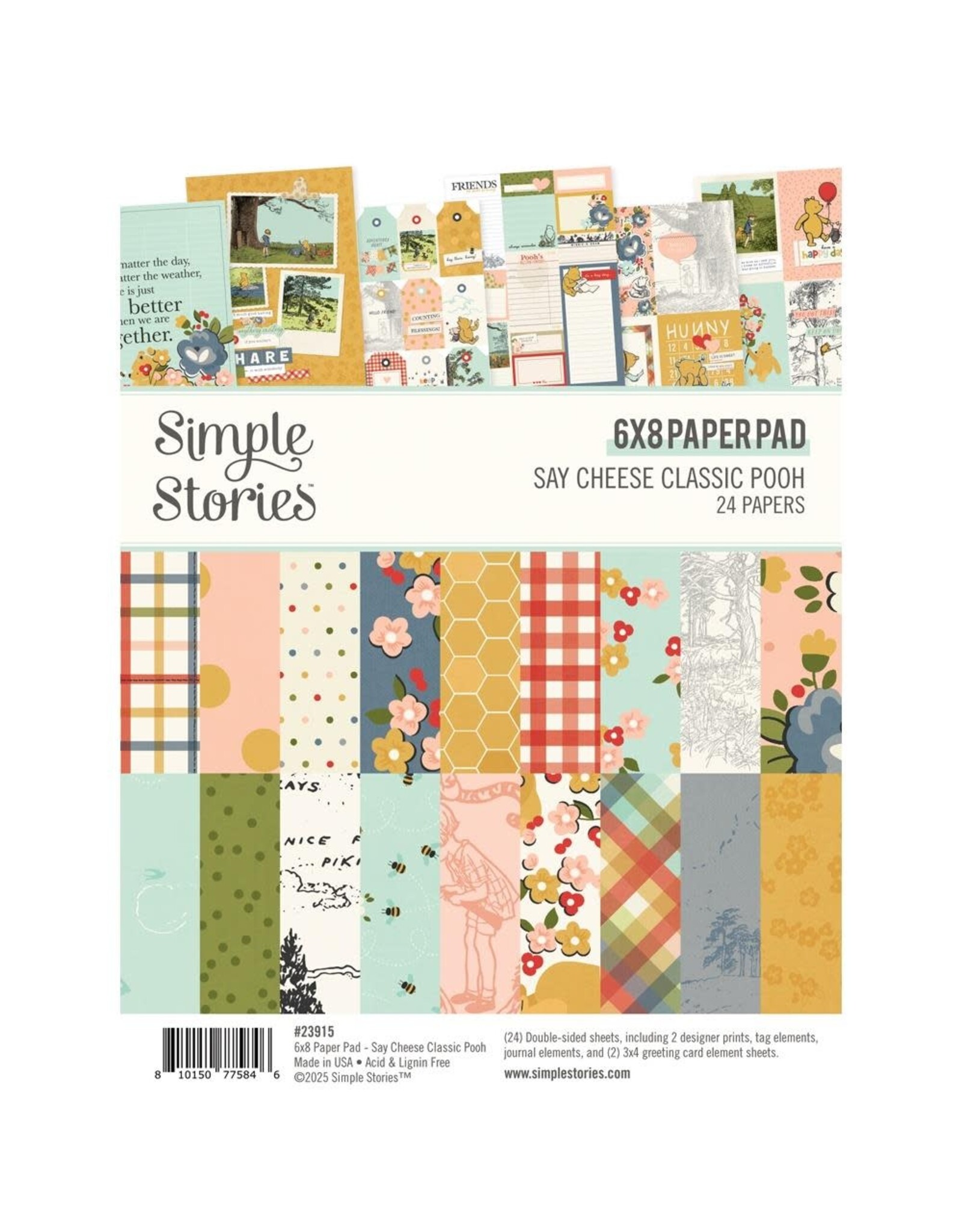 SIMPLE STORIES SIMPLE STORIES SAY CHEESE CLASSIC POOH 6x8 PAPER PAD 24 SHEETS