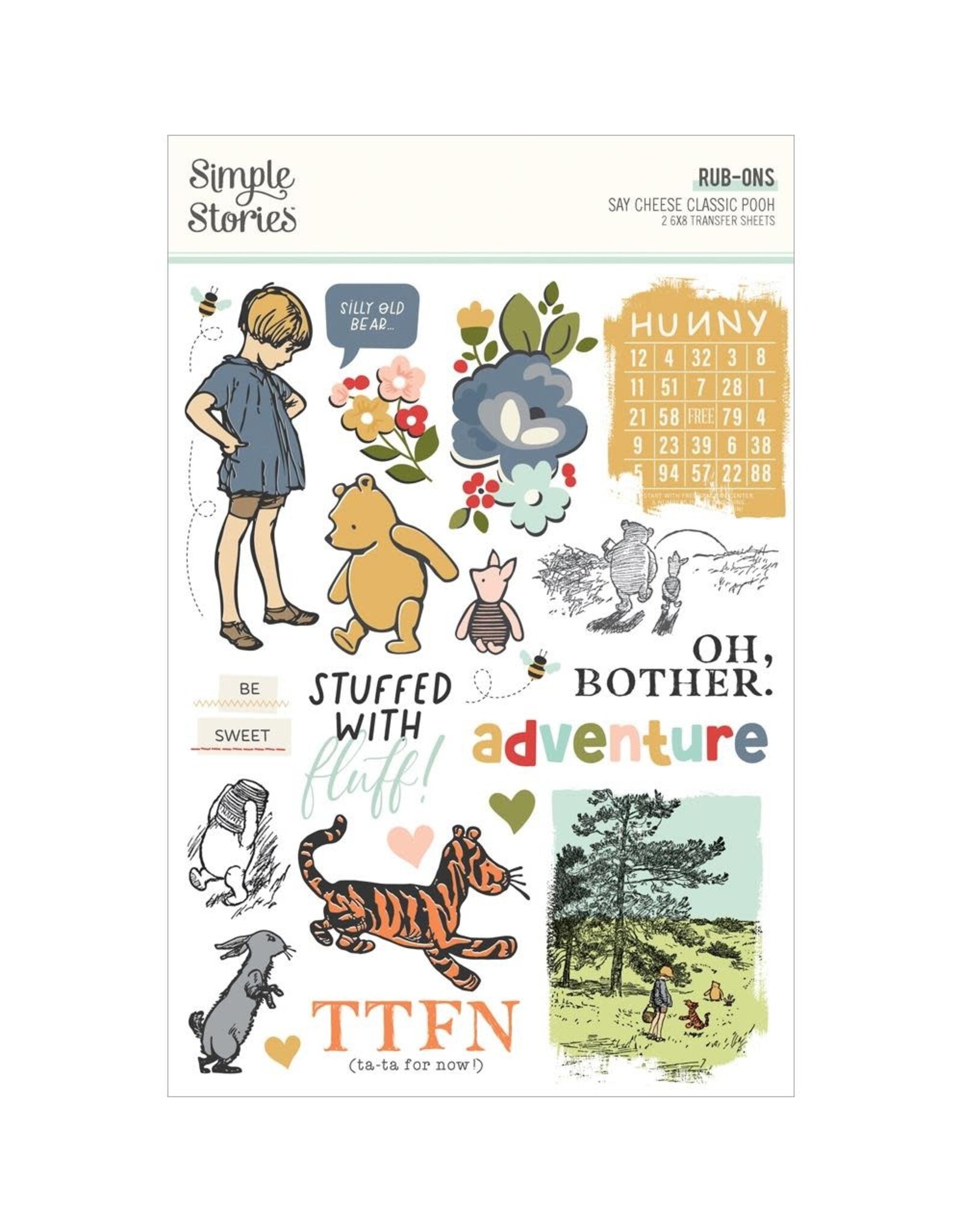SIMPLE STORIES SIMPLE STORIES SAY CHEESE CLASSIC POOH 6x8 RUB-ONS 2/PK
