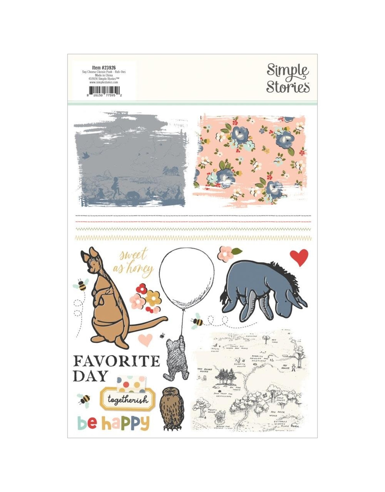 SIMPLE STORIES SIMPLE STORIES SAY CHEESE CLASSIC POOH 6x8 RUB-ONS 2/PK