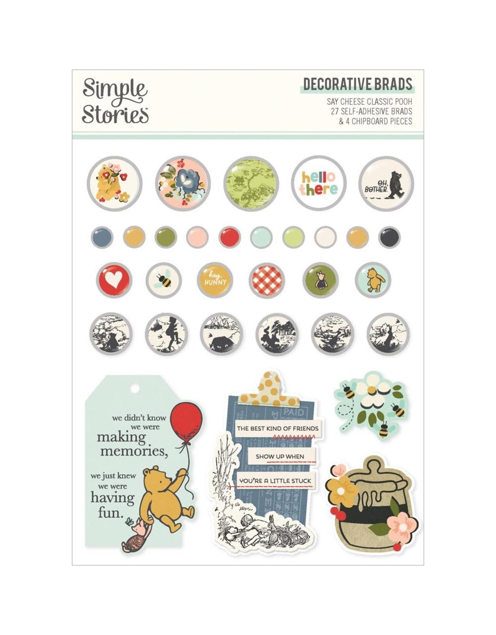 SIMPLE STORIES SIMPLE STORIES SAY CHEESE CLASSIC POOH DECORATIVE BRADS & CHIPBOARD