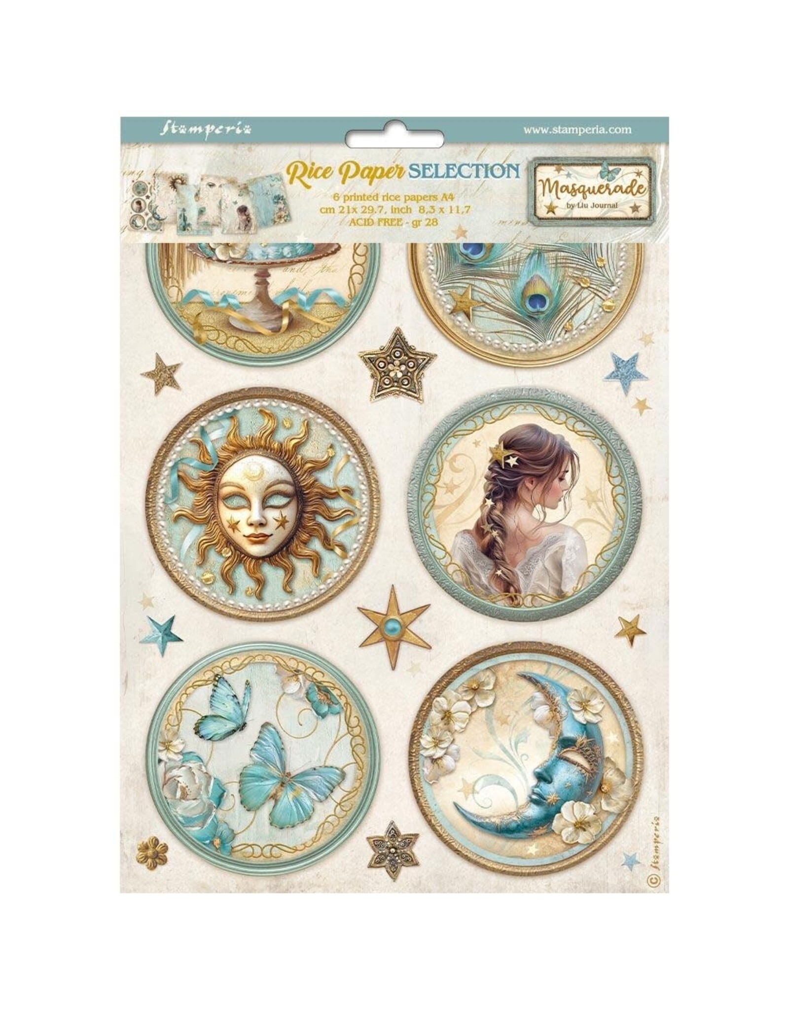 STAMPERIA STAMPERIA MASQUERADE ASSORTED A4 RICE PAPER 6/PK