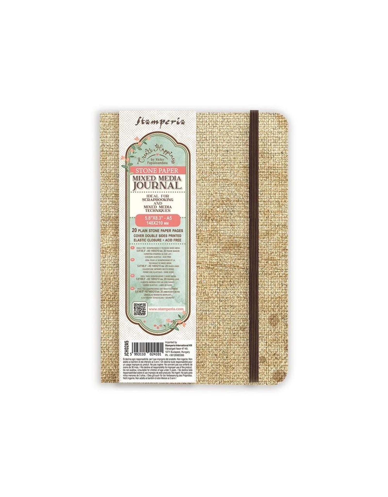 STAMPERIA STAMPERIA VICKY PAPAIOANNOU CREATE HAPPINESS STONE PAPER A5 MIXED MEDIA JOURNAL
