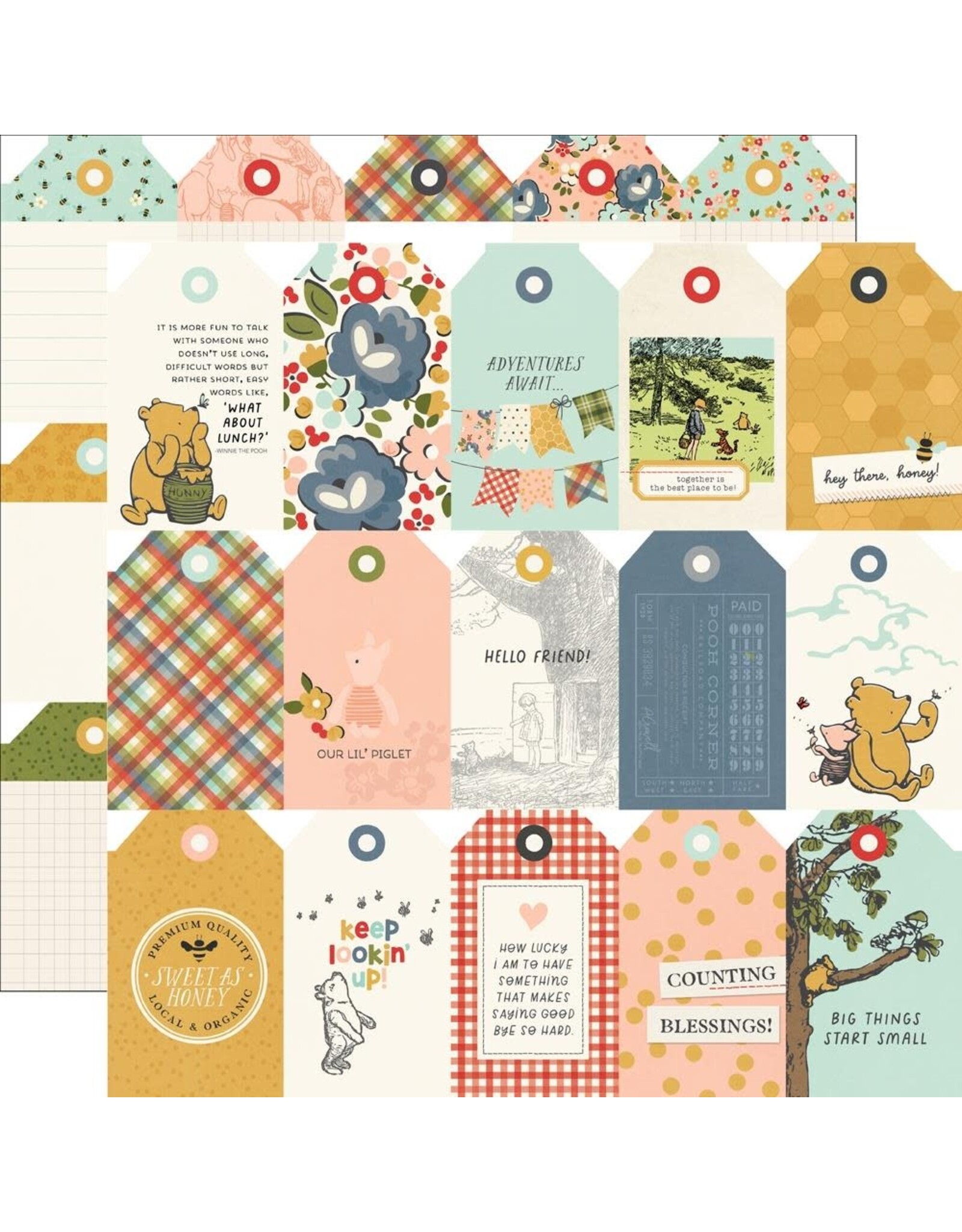 SIMPLE STORIES SIMPLE STORIES SAY CHEESE CLASSIC POOH TAGS ELEMENTS 12x12 CARDSTOCK