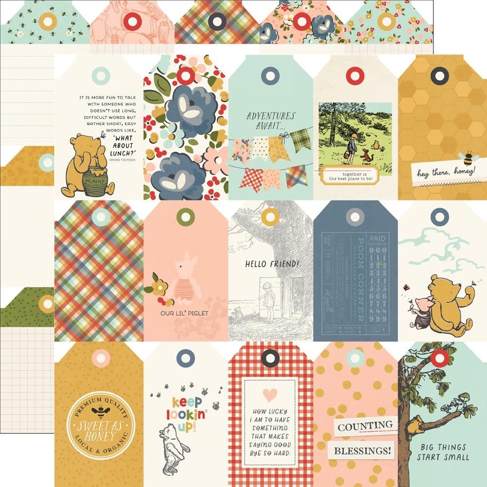 SIMPLE STORIES SIMPLE STORIES SAY CHEESE CLASSIC POOH TAGS ELEMENTS 12x12 CARDSTOCK