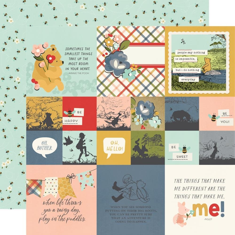 SIMPLE STORIES SIMPLE STORIES SAY CHEESE CLASSIC POOH 2x2/4x4 ELEMENTS 12x12 CARDSTOCK