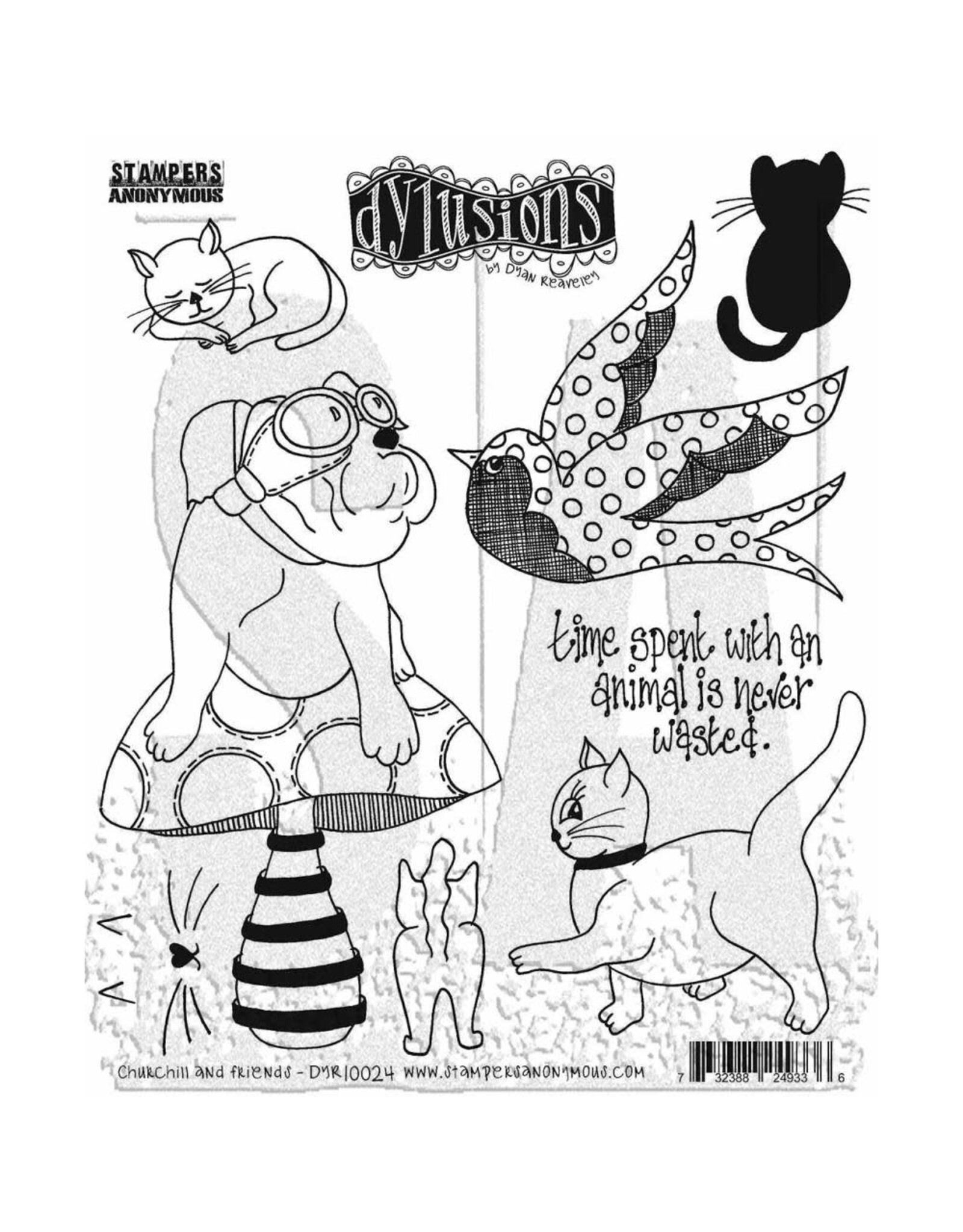 RANGER DYLUSIONS CHURCHILL AND FRIENDS 8.5x7 CLING STAMP SET