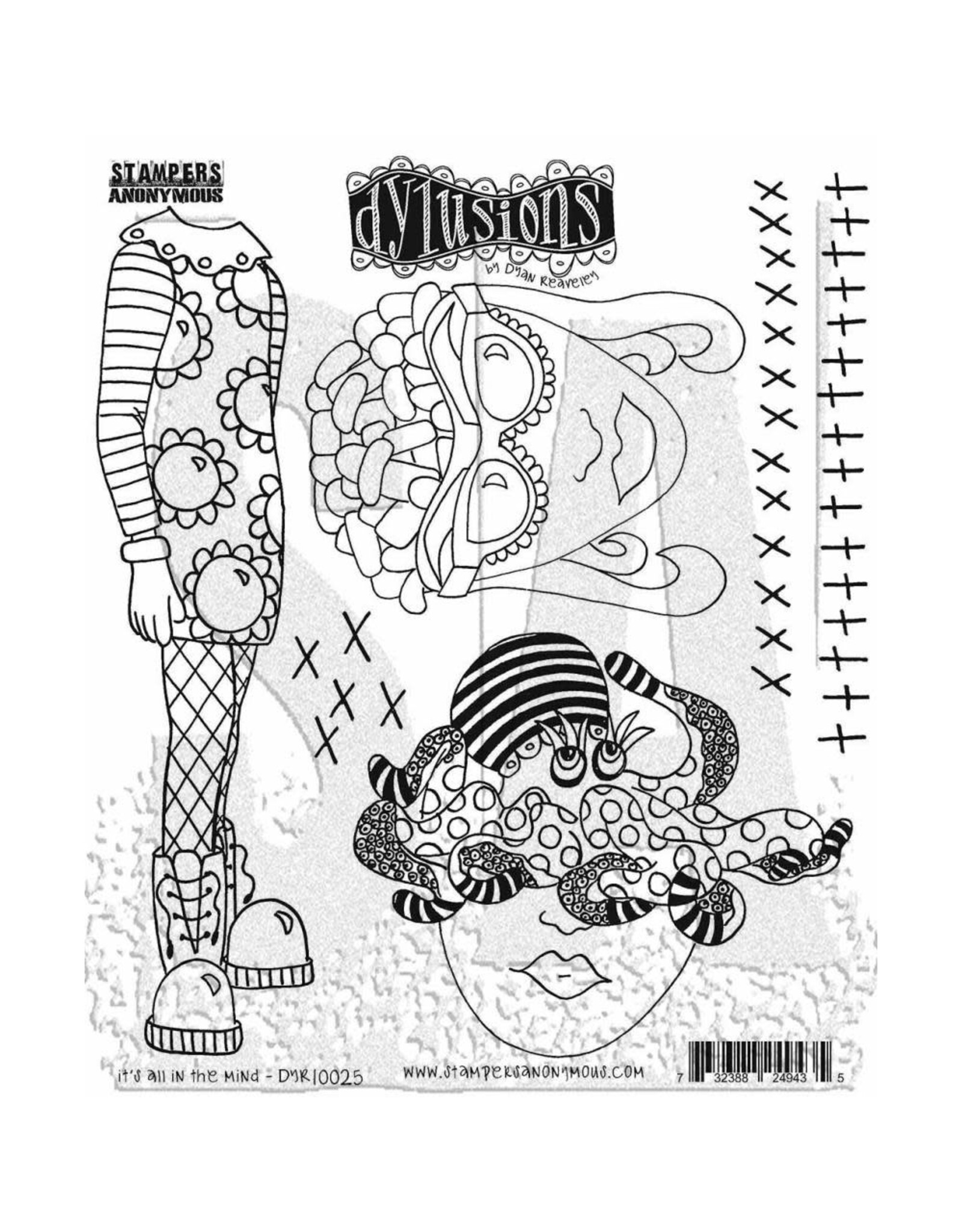 RANGER DYLUSIONS IT'S ALL IN THE MIND 8.5x7 CLING STAMP SET