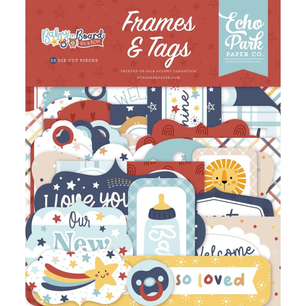 ECHO PARK PAPER ECHO PARK BABY ON BOARD BOY FRAMES & TAGS EPHEMERA DIE-CUTS