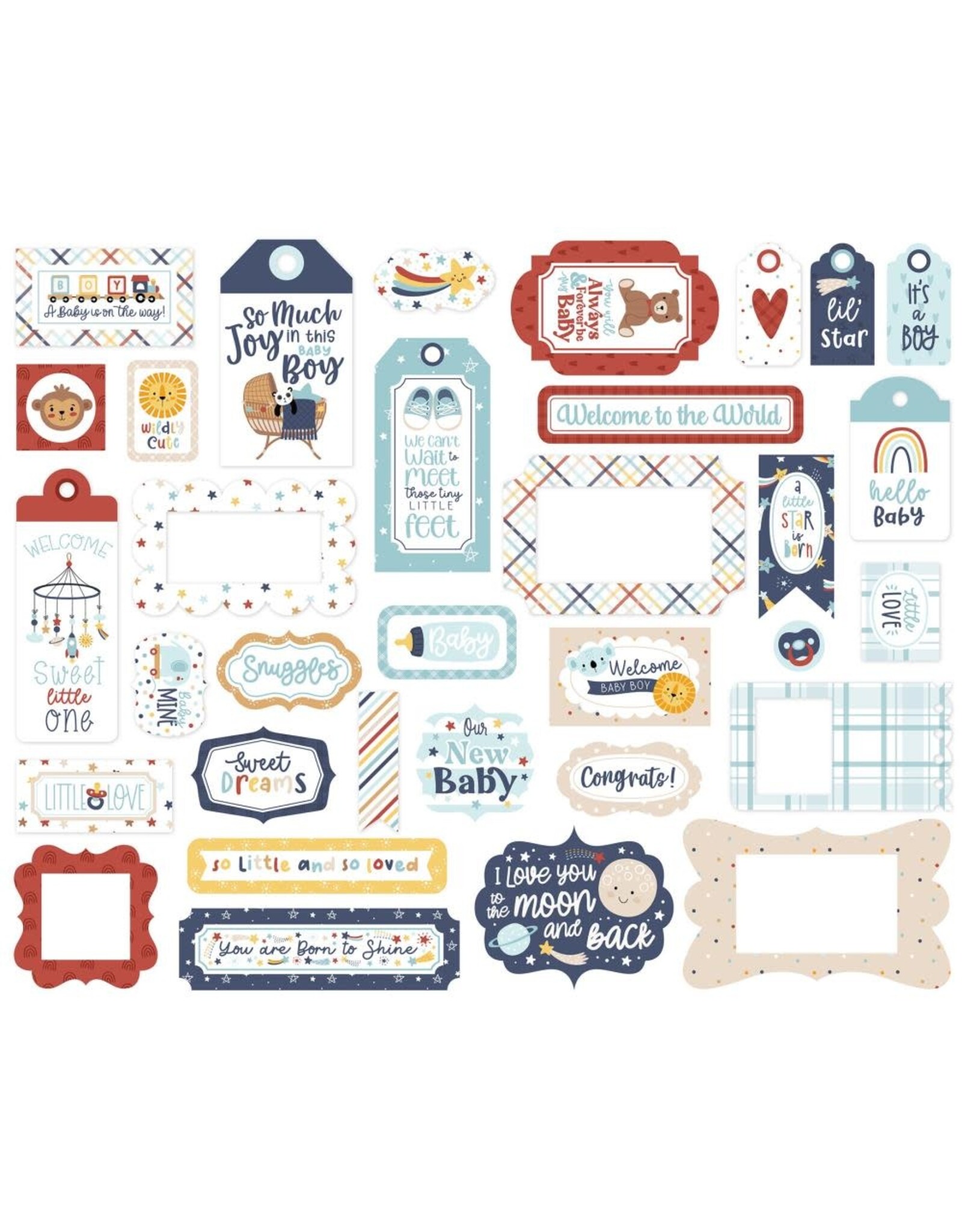 ECHO PARK PAPER ECHO PARK BABY ON BOARD BOY FRAMES & TAGS EPHEMERA DIE-CUTS