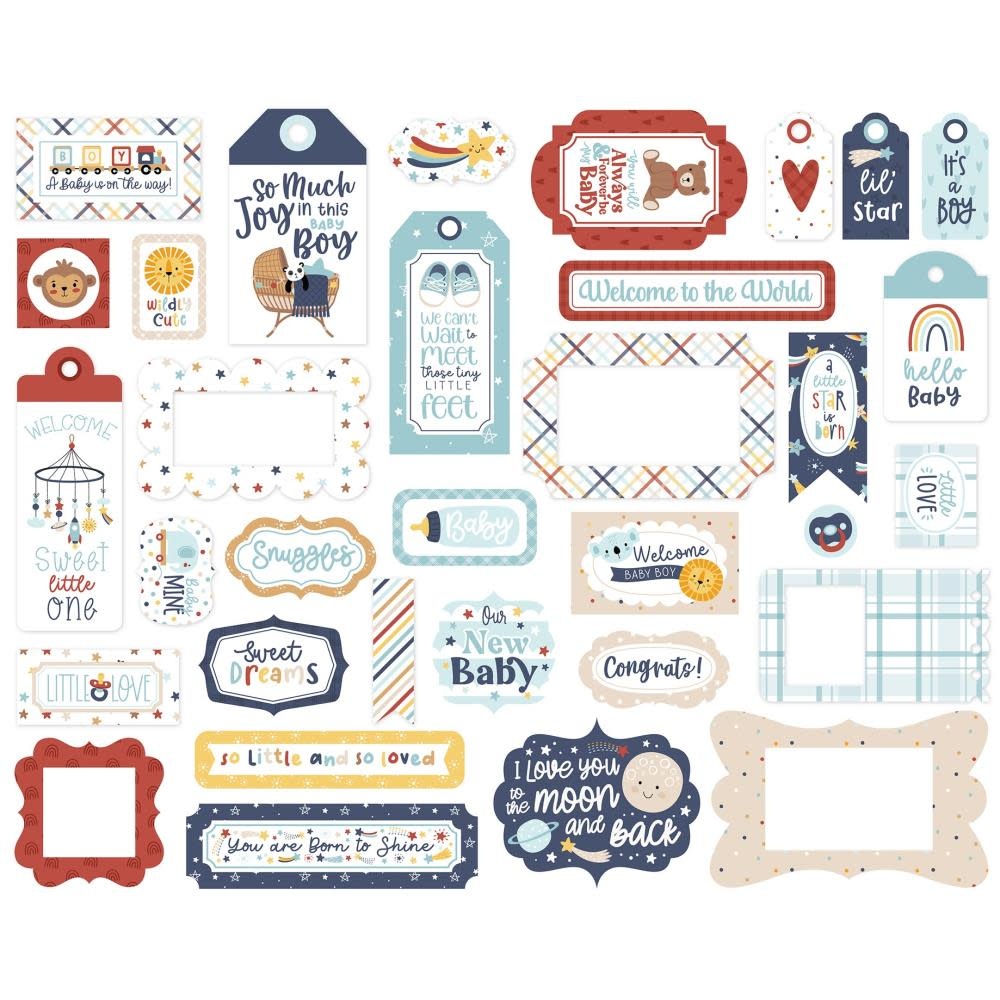 ECHO PARK PAPER ECHO PARK BABY ON BOARD BOY FRAMES & TAGS EPHEMERA DIE-CUTS