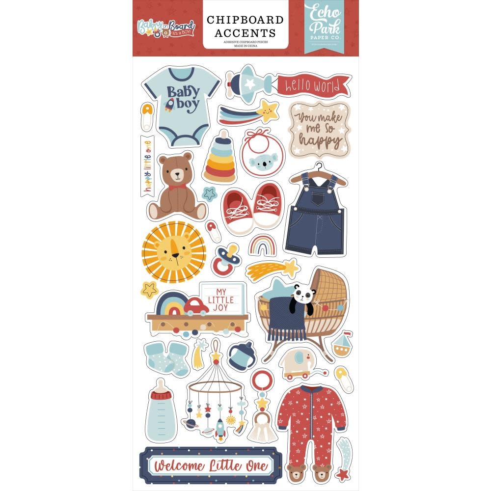 ECHO PARK PAPER ECHO PARK BABY ON BOARD BOY 6x13 CHIPBOARD ACCENTS