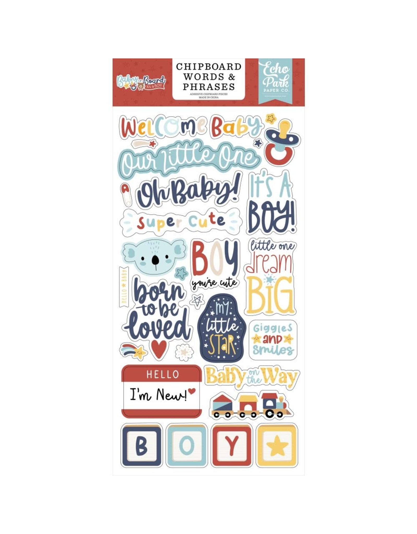 ECHO PARK PAPER ECHO PARK BABY ON BOARD BOY 6x13 CHIPBOARD WORDS & PHRASES