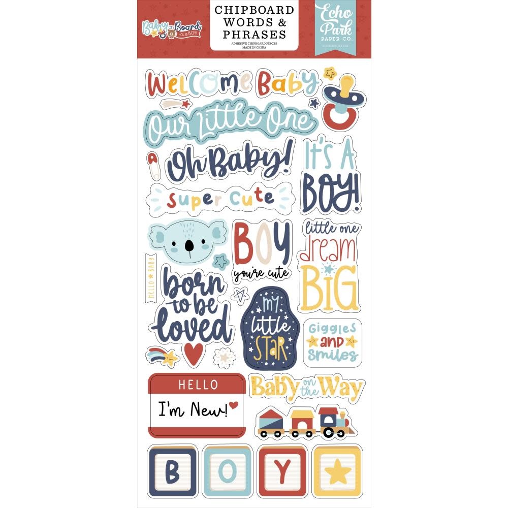 ECHO PARK PAPER ECHO PARK BABY ON BOARD BOY 6x13 CHIPBOARD WORDS & PHRASES
