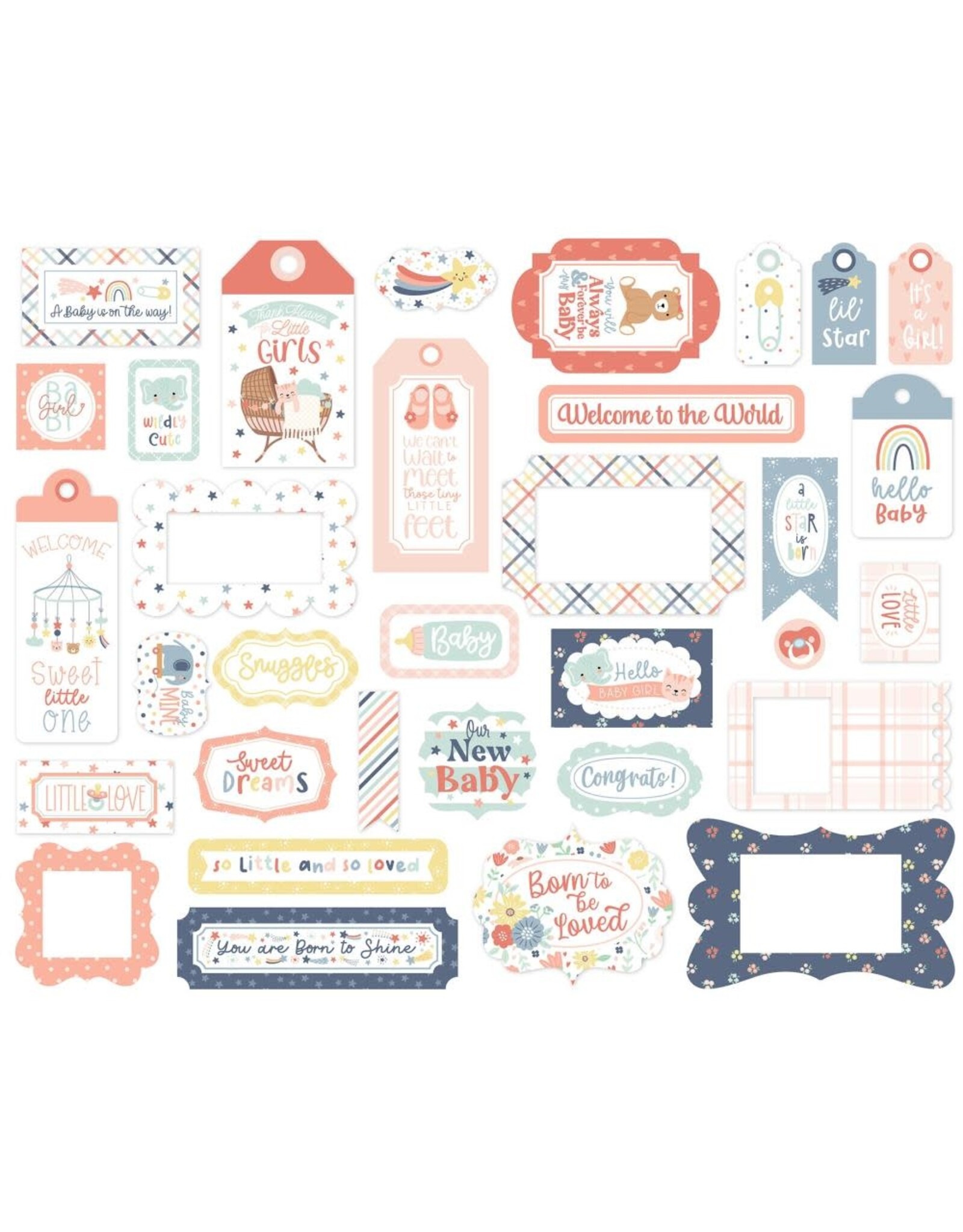 ECHO PARK PAPER ECHO PARK BABY ON BOARD GIRL FRAMES & TAGS EPHEMERA DIE-CUTS