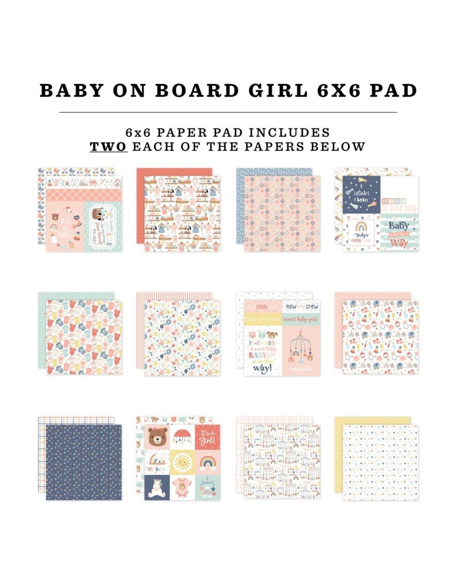 ECHO PARK PAPER ECHO PARK BABY ON BOARD GIRL 6x6 PAPER PAD 24 SHEETS