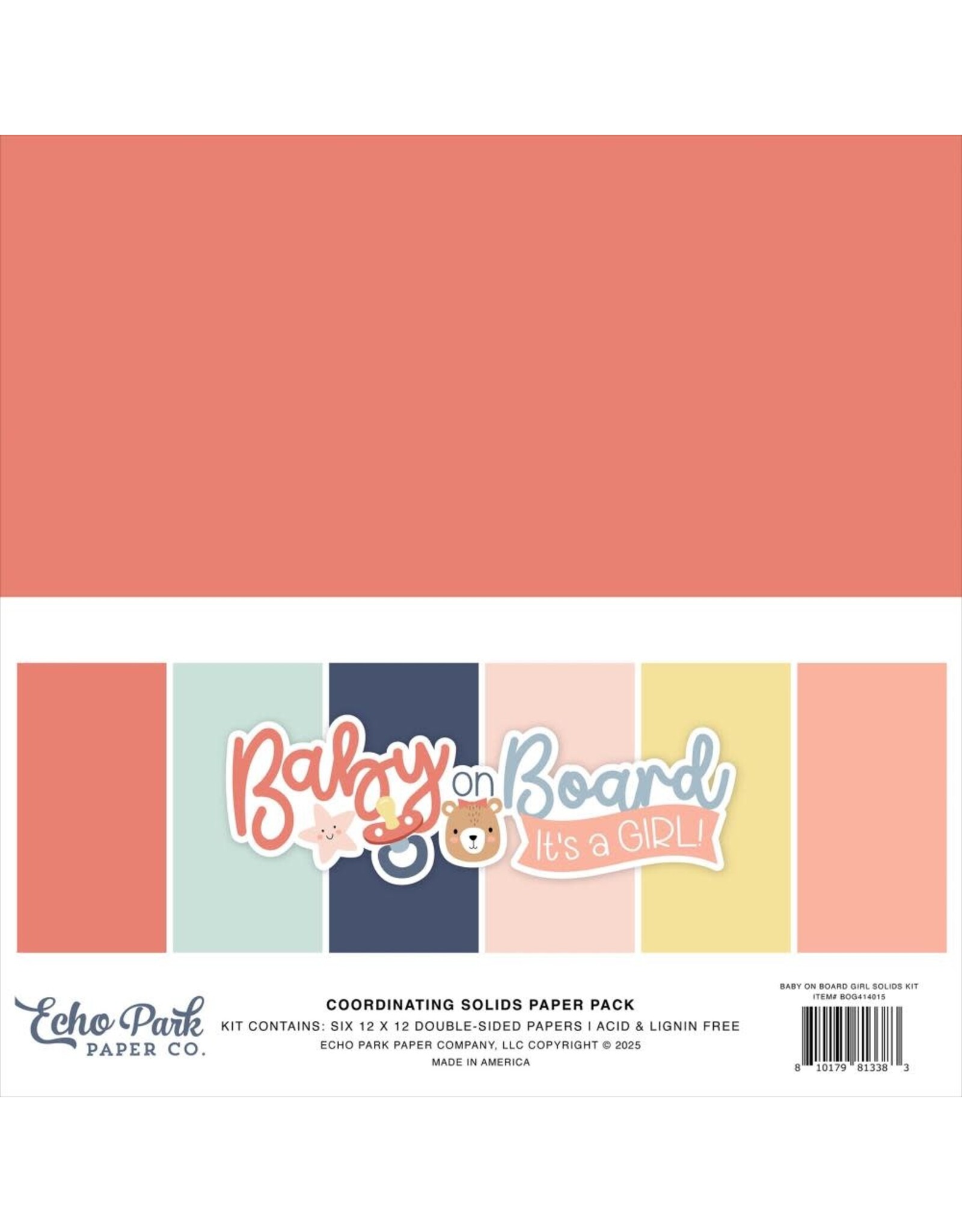 ECHO PARK PAPER ECHO PARK BABY ON BOARD GIRL 12x12 SOLIDS PAPER PACK