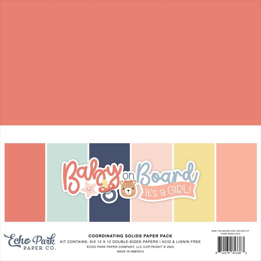 ECHO PARK PAPER ECHO PARK BABY ON BOARD GIRL 12x12 SOLIDS PAPER PACK