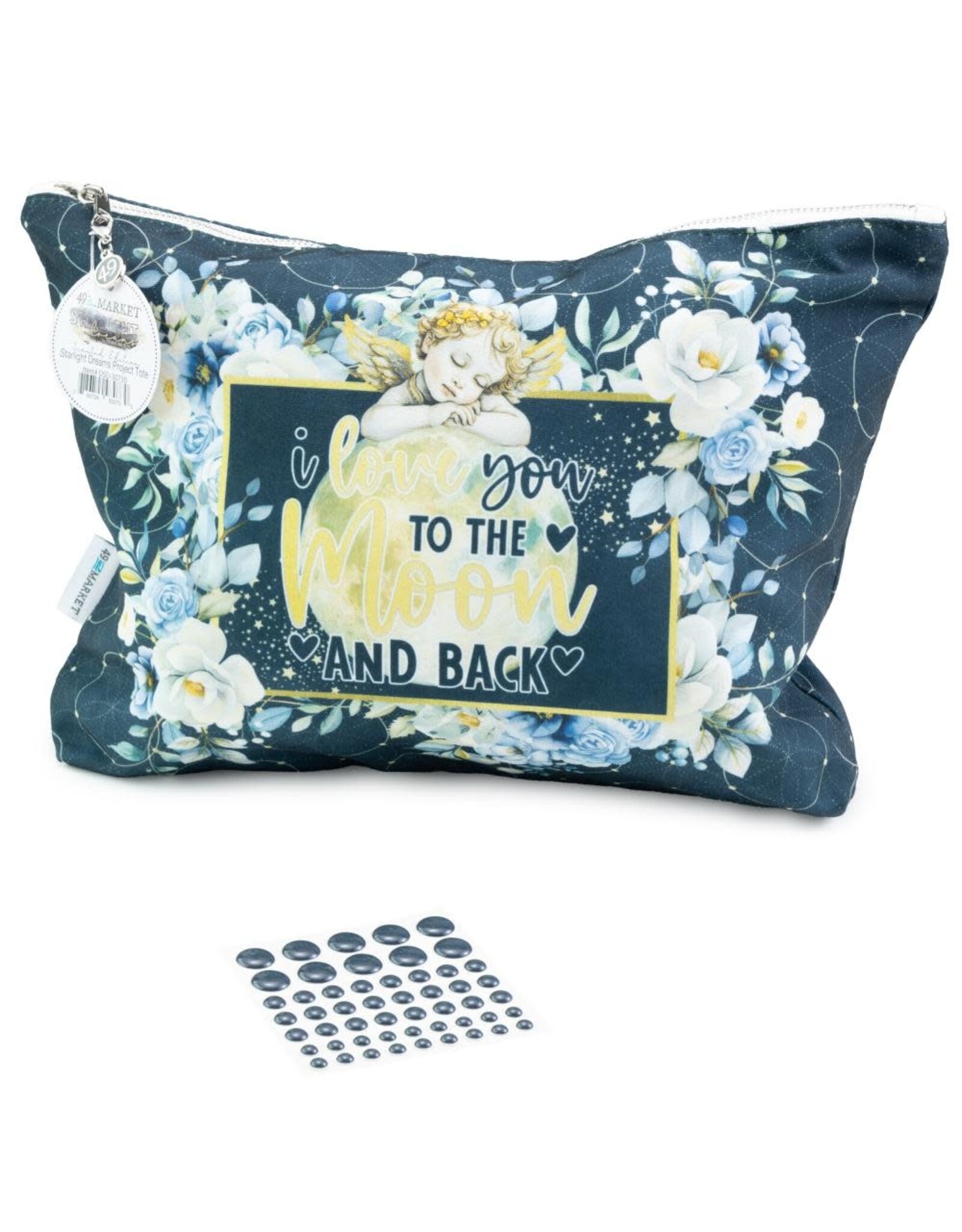 49 AND MARKET 49 AND MARKET STARLIGHT DREAMS ESSENTIALS PROJECT TOTE WITH ENAMEL DOTS