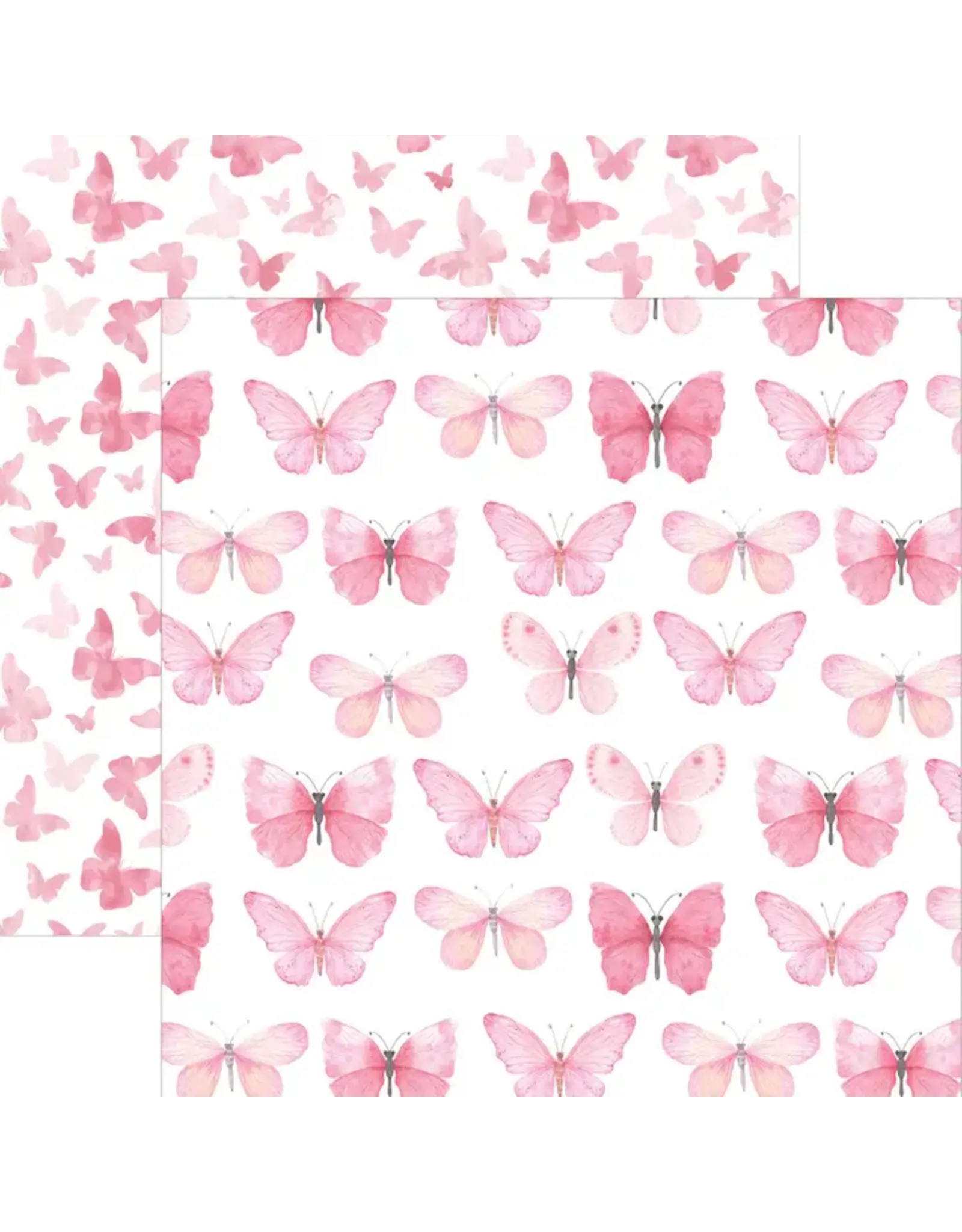 PAPER HOUSE PRODUCTIONS PAPER HOUSE PINK WATERCOLOR BUTTERFLIES 12X12 CARDSTOCK