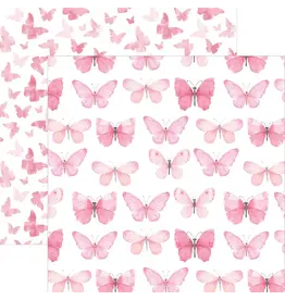 PAPER HOUSE PRODUCTIONS PAPER HOUSE PINK WATERCOLOR BUTTERFLIES 12X12 CARDSTOCK