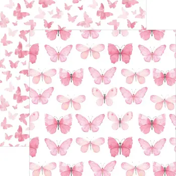 PAPER HOUSE PRODUCTIONS PAPER HOUSE PINK WATERCOLOR BUTTERFLIES 12X12 CARDSTOCK