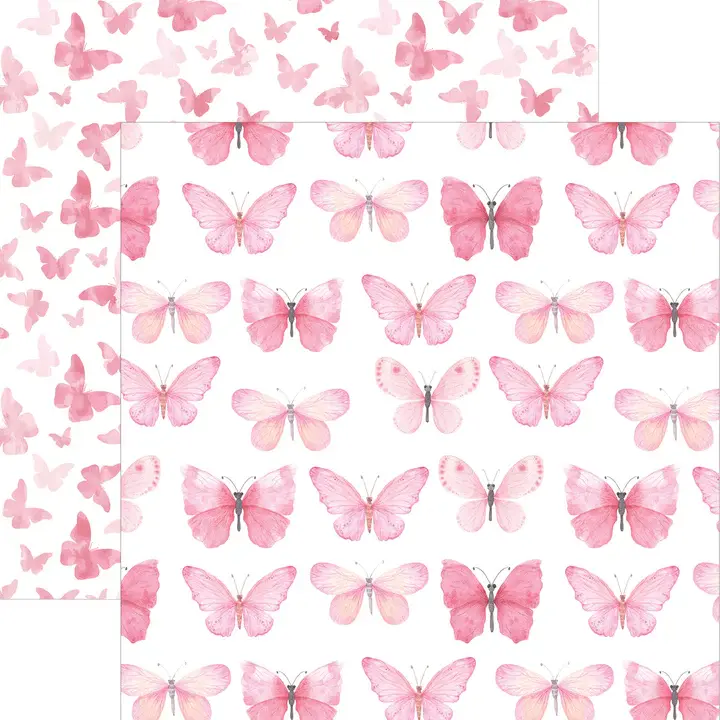PAPER HOUSE PRODUCTIONS PAPER HOUSE PINK WATERCOLOR BUTTERFLIES 12X12 CARDSTOCK