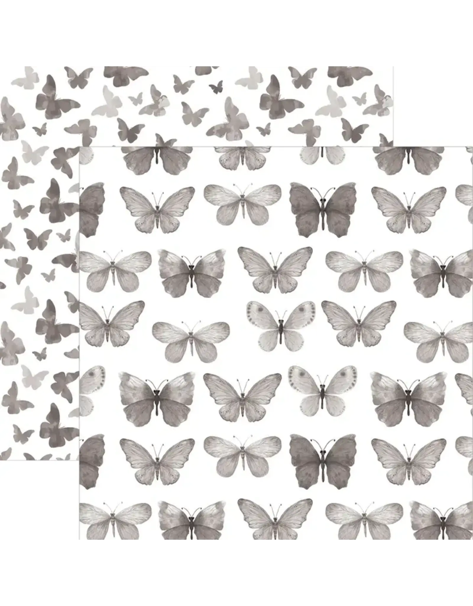 PAPER HOUSE PRODUCTIONS PAPER HOUSE BLACK WATERCOLOR BUTTERFLIES 12X12 CARDSTOCK
