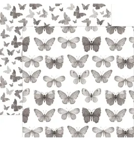 PAPER HOUSE PRODUCTIONS PAPER HOUSE BLACK WATERCOLOR BUTTERFLIES 12X12 CARDSTOCK