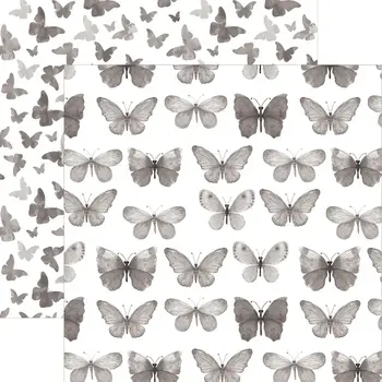 PAPER HOUSE PRODUCTIONS PAPER HOUSE BLACK WATERCOLOR BUTTERFLIES 12X12 CARDSTOCK
