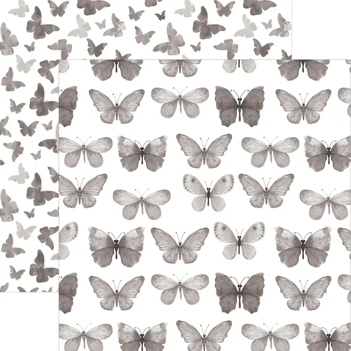 PAPER HOUSE PRODUCTIONS PAPER HOUSE BLACK WATERCOLOR BUTTERFLIES 12X12 CARDSTOCK