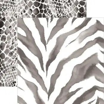 PAPER HOUSE PRODUCTIONS PAPER HOUSE BLACK WATERCOLOR ZEBRA & PYTHON 12X12 CARDSTOCK