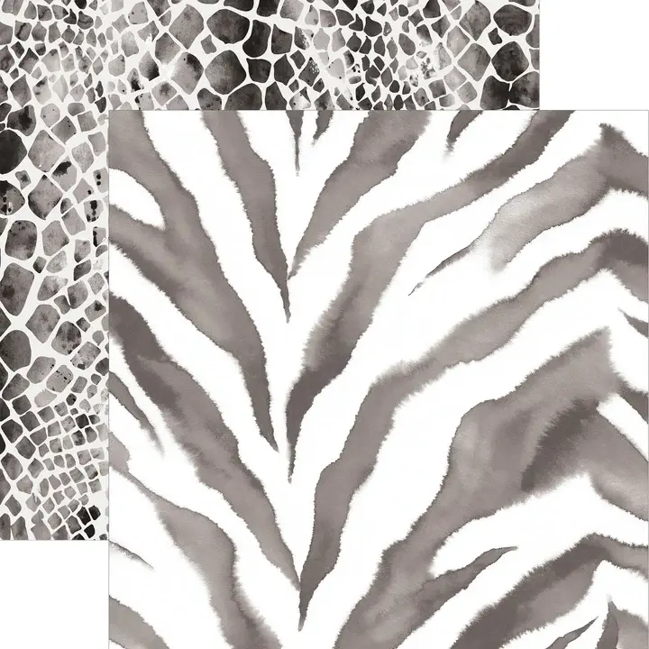 PAPER HOUSE PRODUCTIONS PAPER HOUSE BLACK WATERCOLOR ZEBRA & PYTHON 12X12 CARDSTOCK