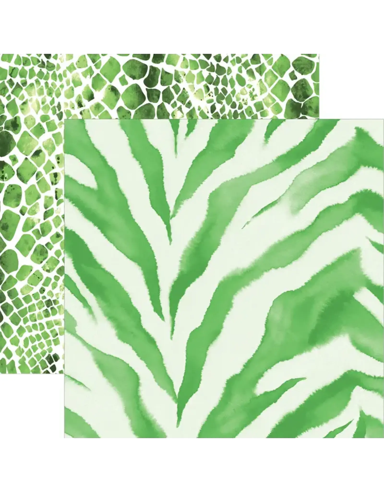 PAPER HOUSE PRODUCTIONS PAPER HOUSE GREEN WATERCOLOR ZEBRA & PYTHON 12X12 CARDSTOCK