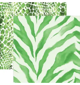 PAPER HOUSE PRODUCTIONS PAPER HOUSE GREEN WATERCOLOR ZEBRA & PYTHON 12X12 CARDSTOCK