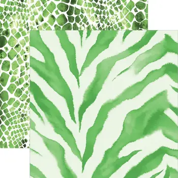 PAPER HOUSE PRODUCTIONS PAPER HOUSE GREEN WATERCOLOR ZEBRA & PYTHON 12X12 CARDSTOCK