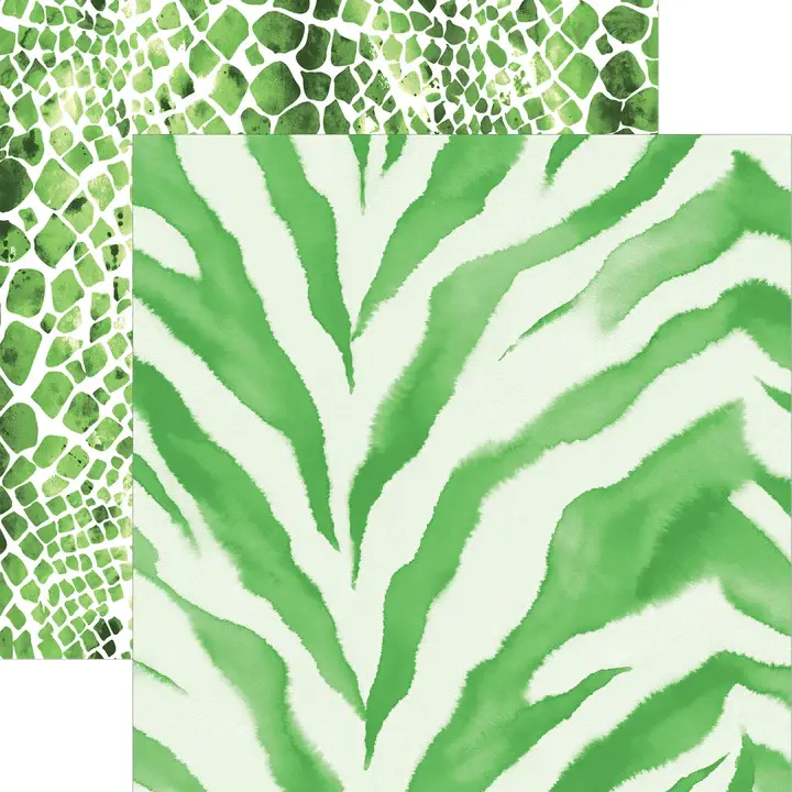 PAPER HOUSE PRODUCTIONS PAPER HOUSE GREEN WATERCOLOR ZEBRA & PYTHON 12X12 CARDSTOCK