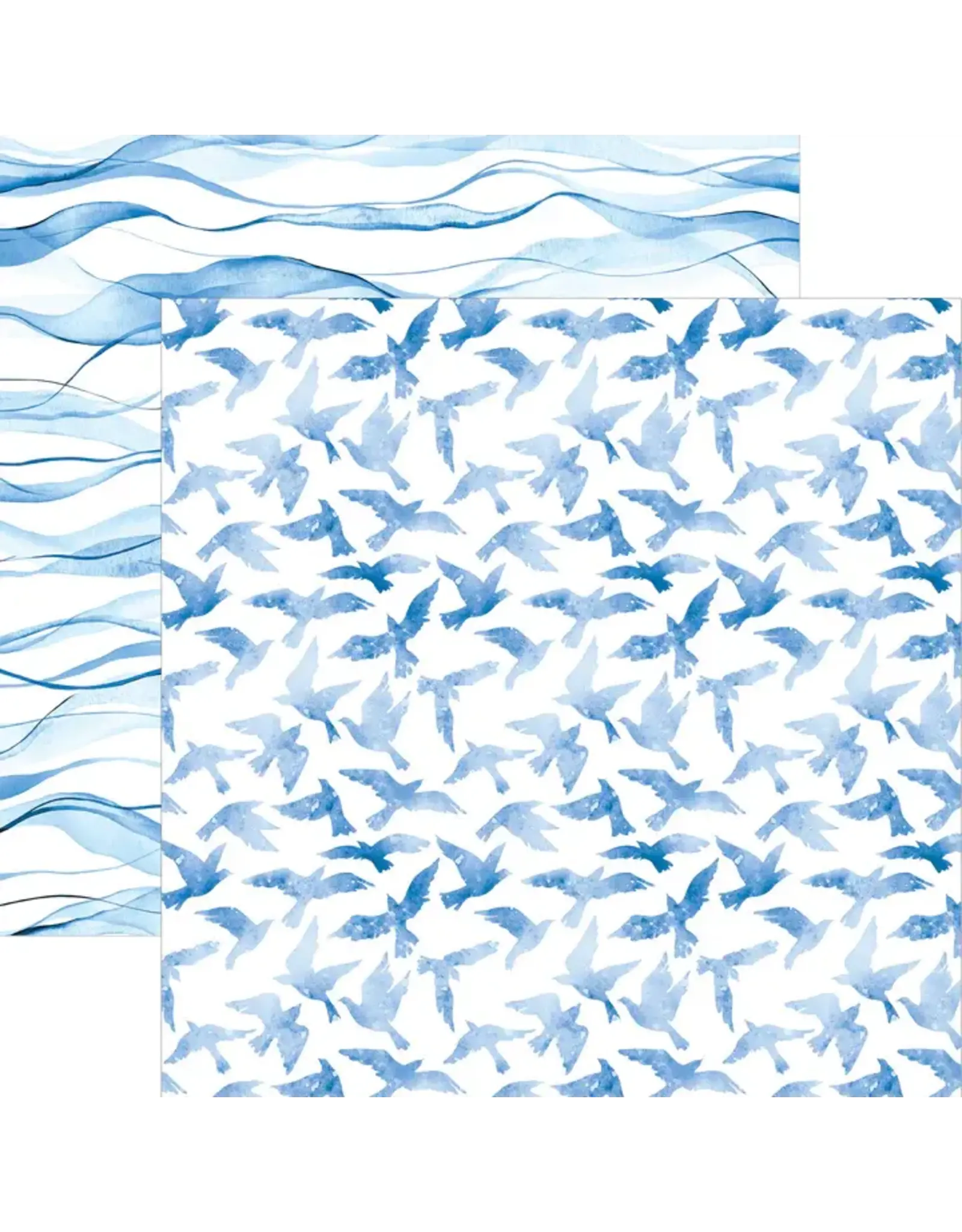 PAPER HOUSE PRODUCTIONS PAPER HOUSE BLUE WATERCOLOR BIRDS 12X12 CARDSTOCK