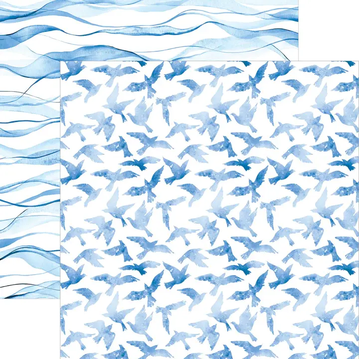 PAPER HOUSE PRODUCTIONS PAPER HOUSE BLUE WATERCOLOR BIRDS 12X12 CARDSTOCK