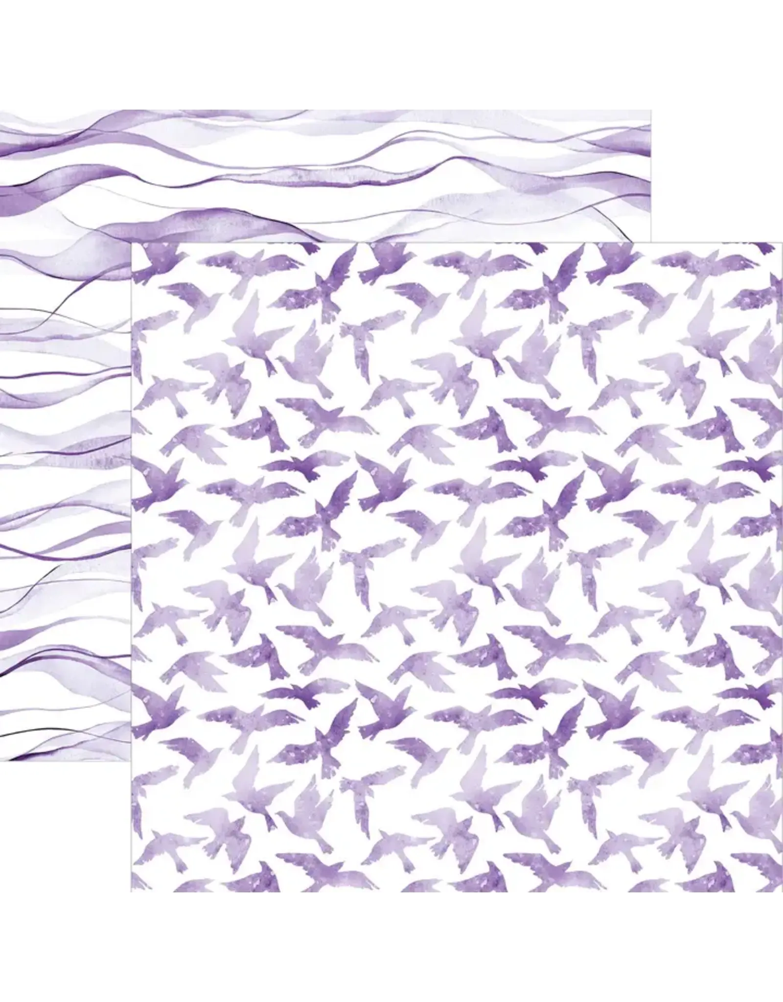 PAPER HOUSE PRODUCTIONS PAPER HOUSE PURPLE WATERCOLOR BIRDS 12X12 CARDSTOCK