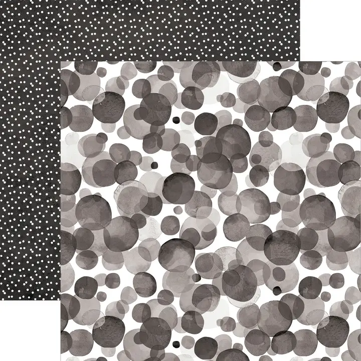 PAPER HOUSE PRODUCTIONS PAPER HOUSE BLACK WATERCOLOR POLKA DOTS 12X12 CARDSTOCK