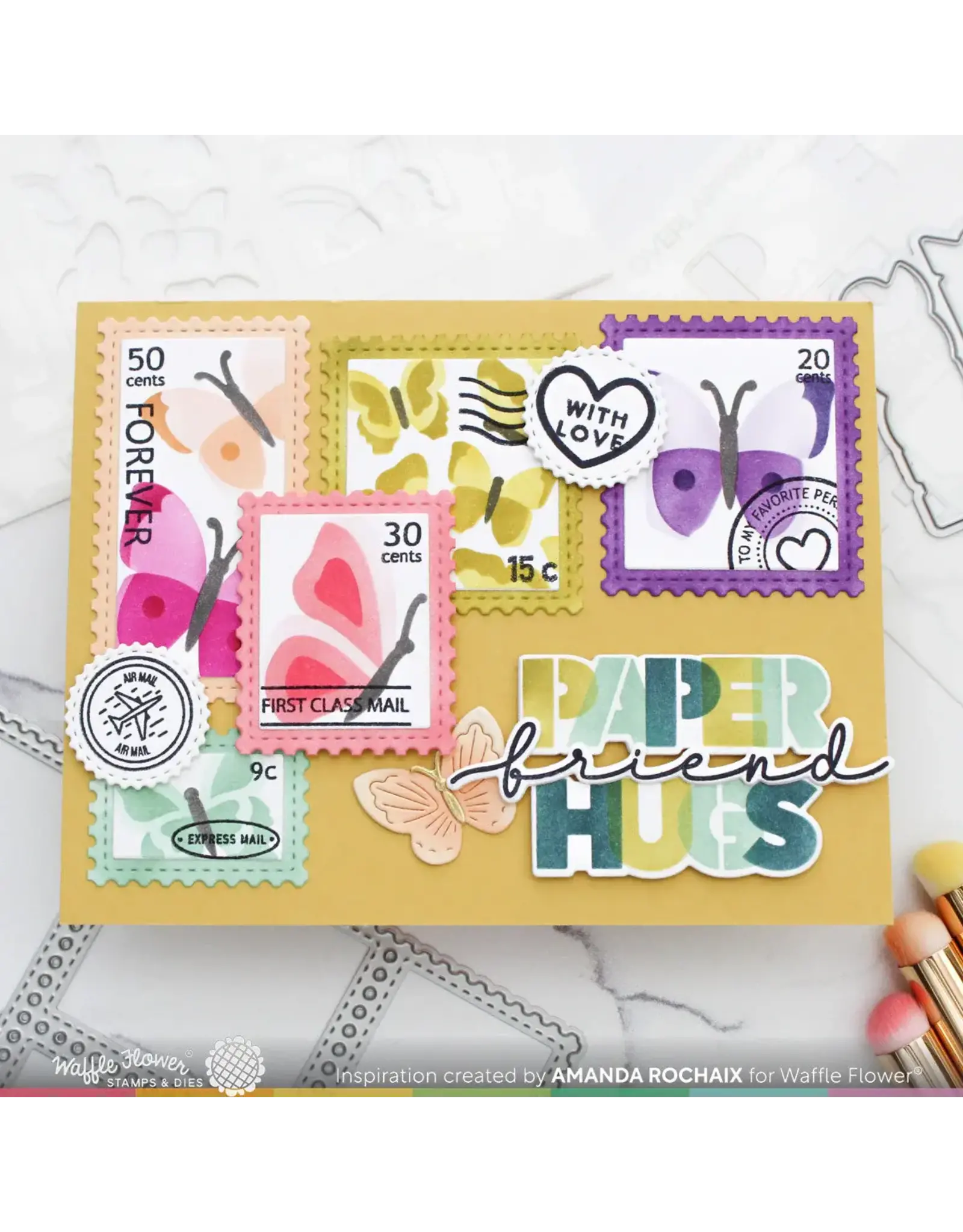 WAFFLE FLOWER WAFFLE FLOWER POSTAGE COLLAGE BUTTERFLY STENCIL SET
