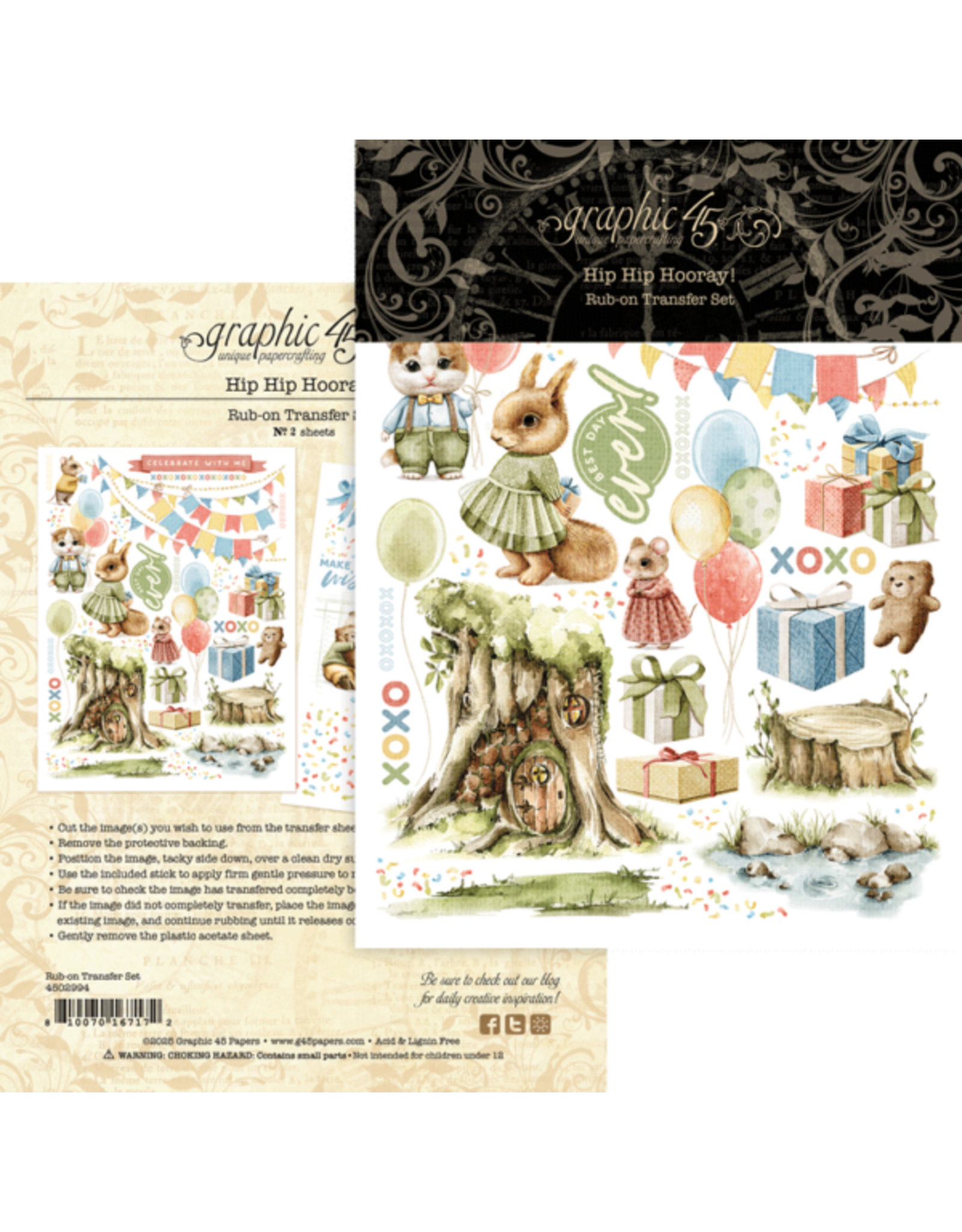 GRAPHIC 45 GRAPHIC 45 HIP HIP HOORAY RUB-ON TRANSFER SET