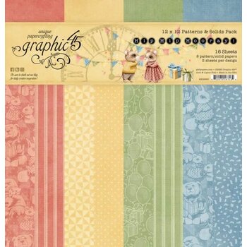 GRAPHIC 45 GRAPHIC 45 HIP HIP HOORAY PATTERNS & SOLIDS 12x12 COLLECTION PACK